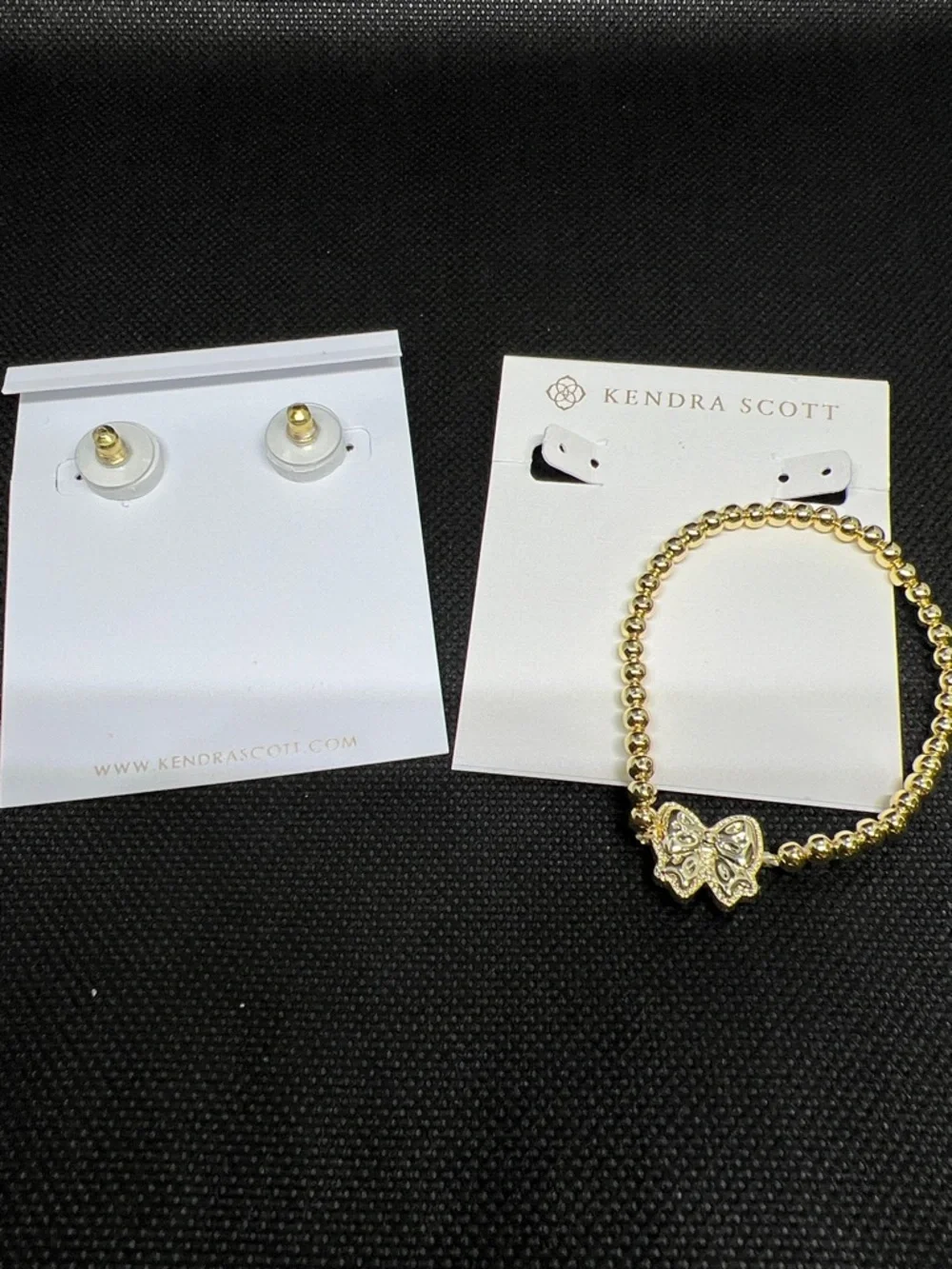 Kendra Scott Gold Beaded Pink Bow Bracelet & Pink Bow Studs Set - Picture 3 of 3
